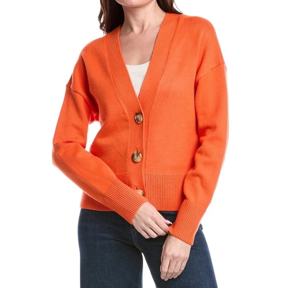 Cabi Citrus Cardigan Orange V-Neck Button Front Knit Sweater 6652 Sz Large Fall